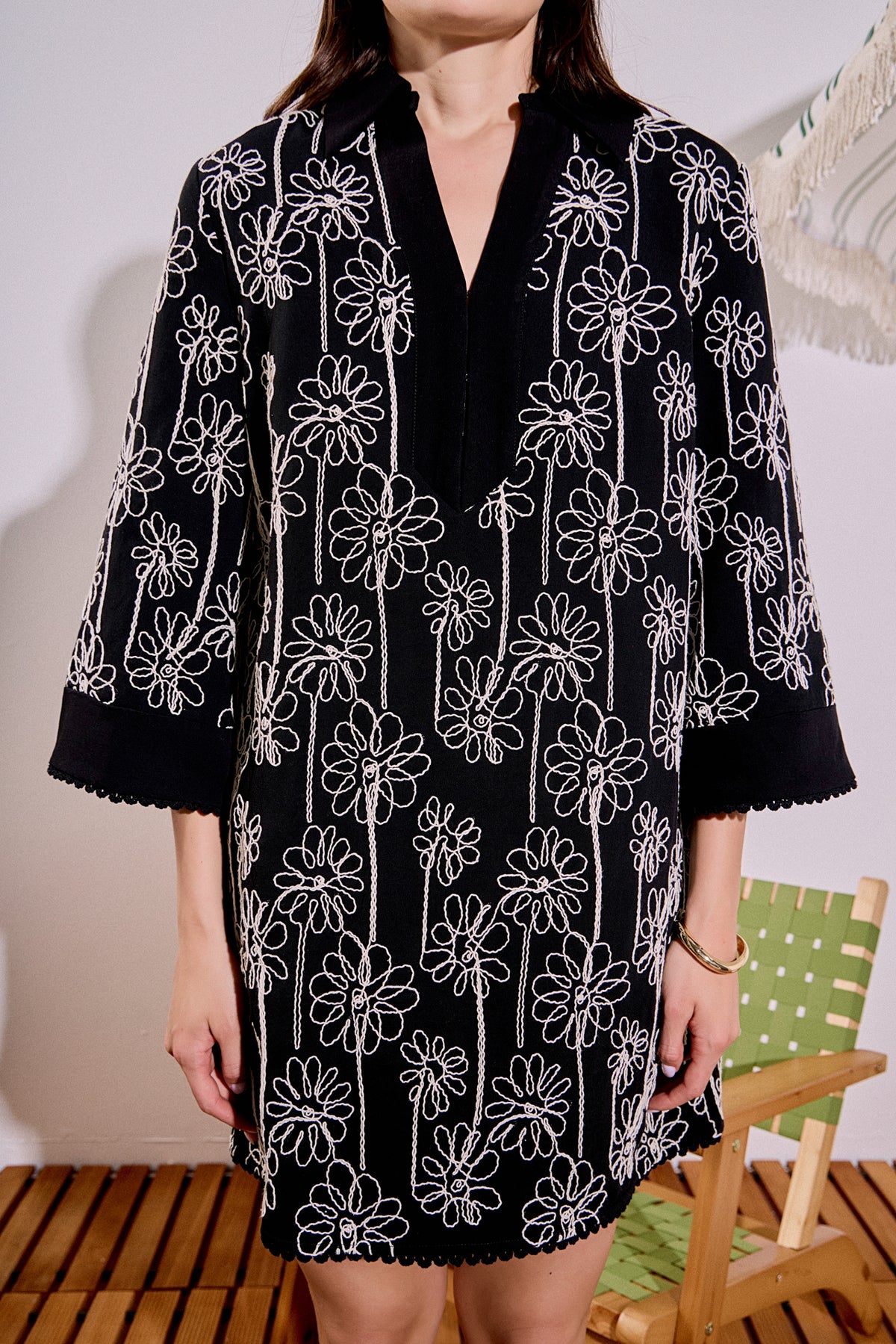Floral Embroidered Collar Mini Dress
