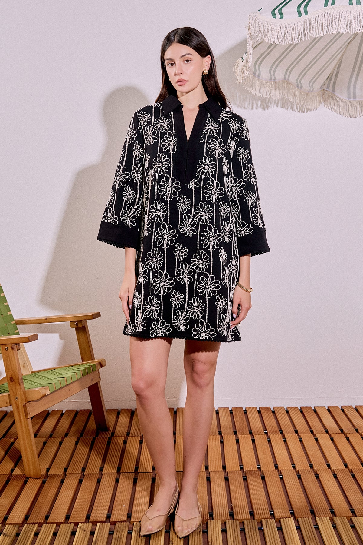 Floral Embroidered Collar Mini Dress