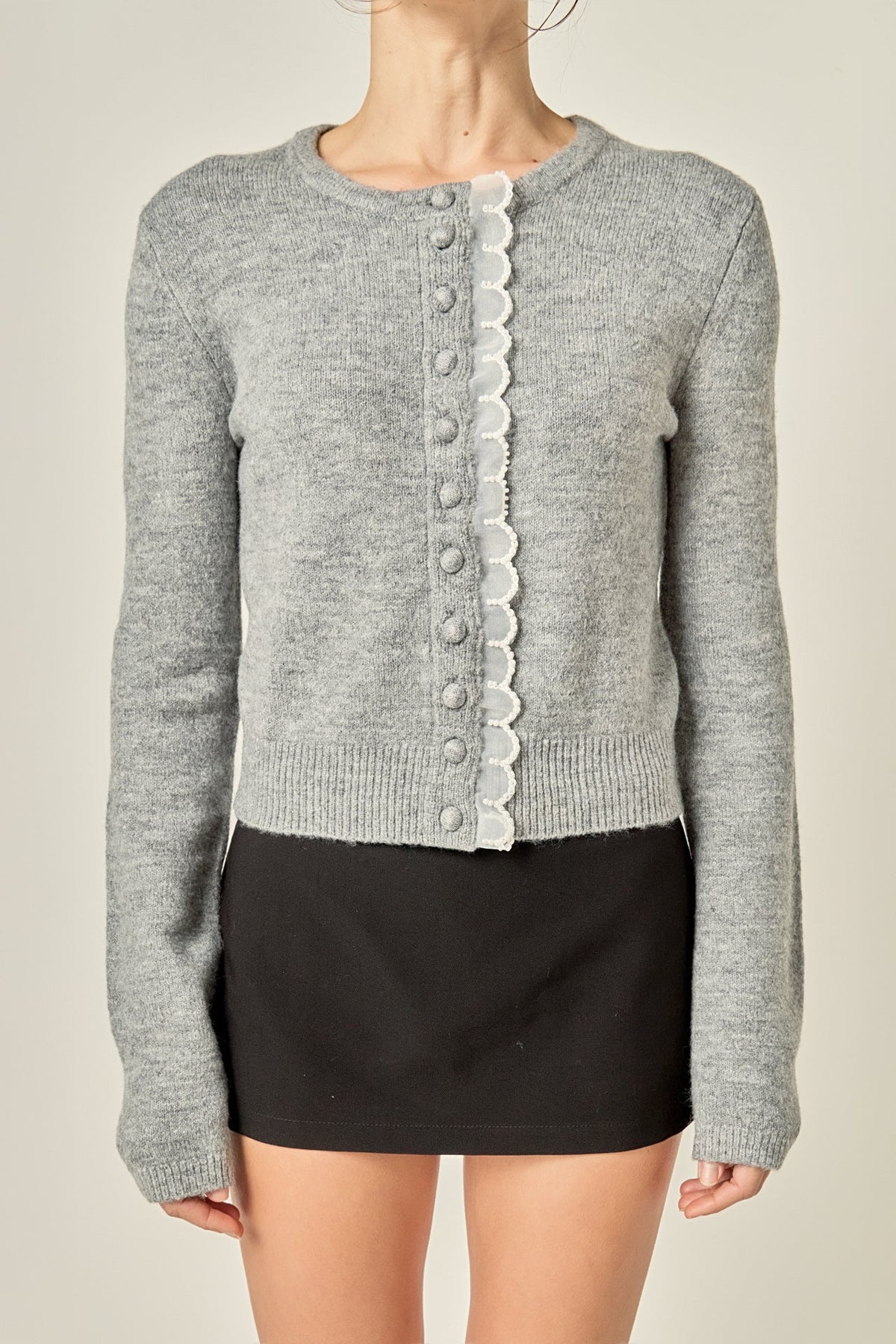 Scallop Pearl Detail Knit Cardigan