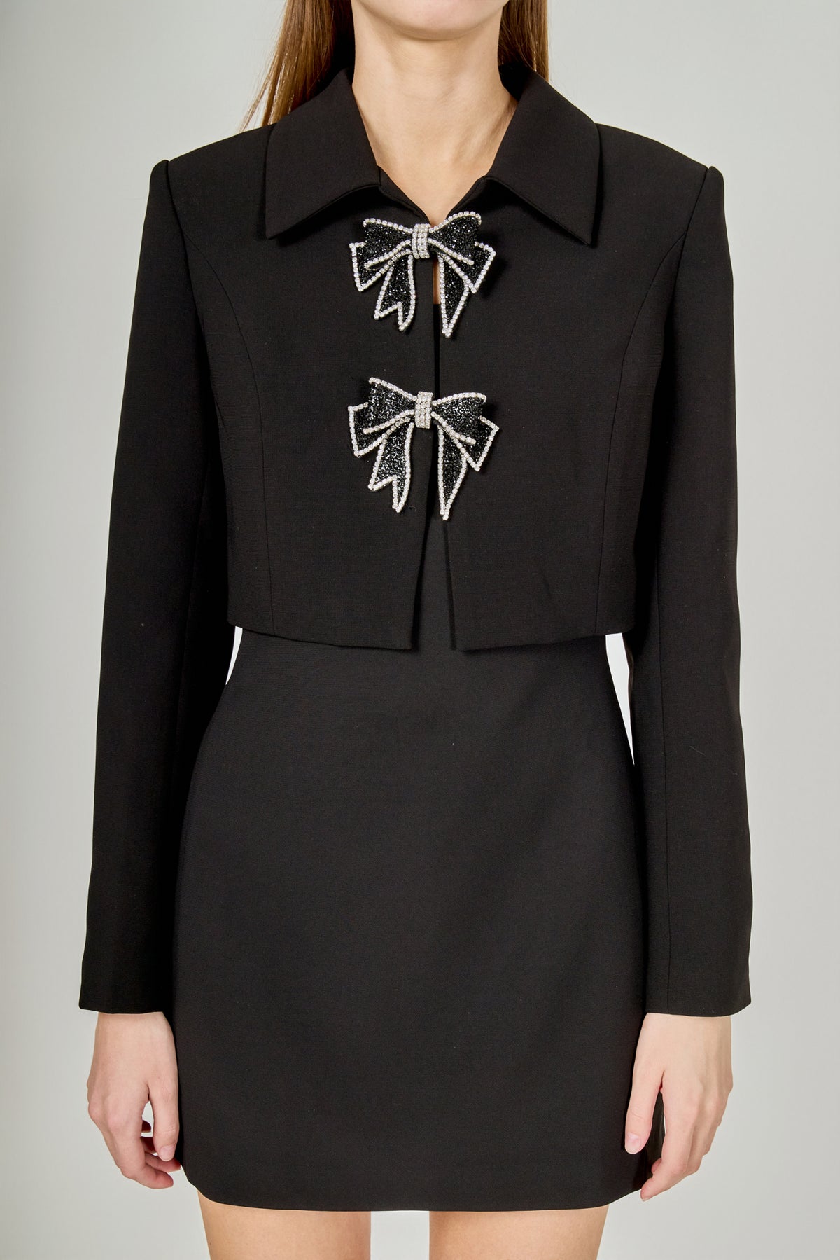 Rhinestone Bow Cropped Jacket