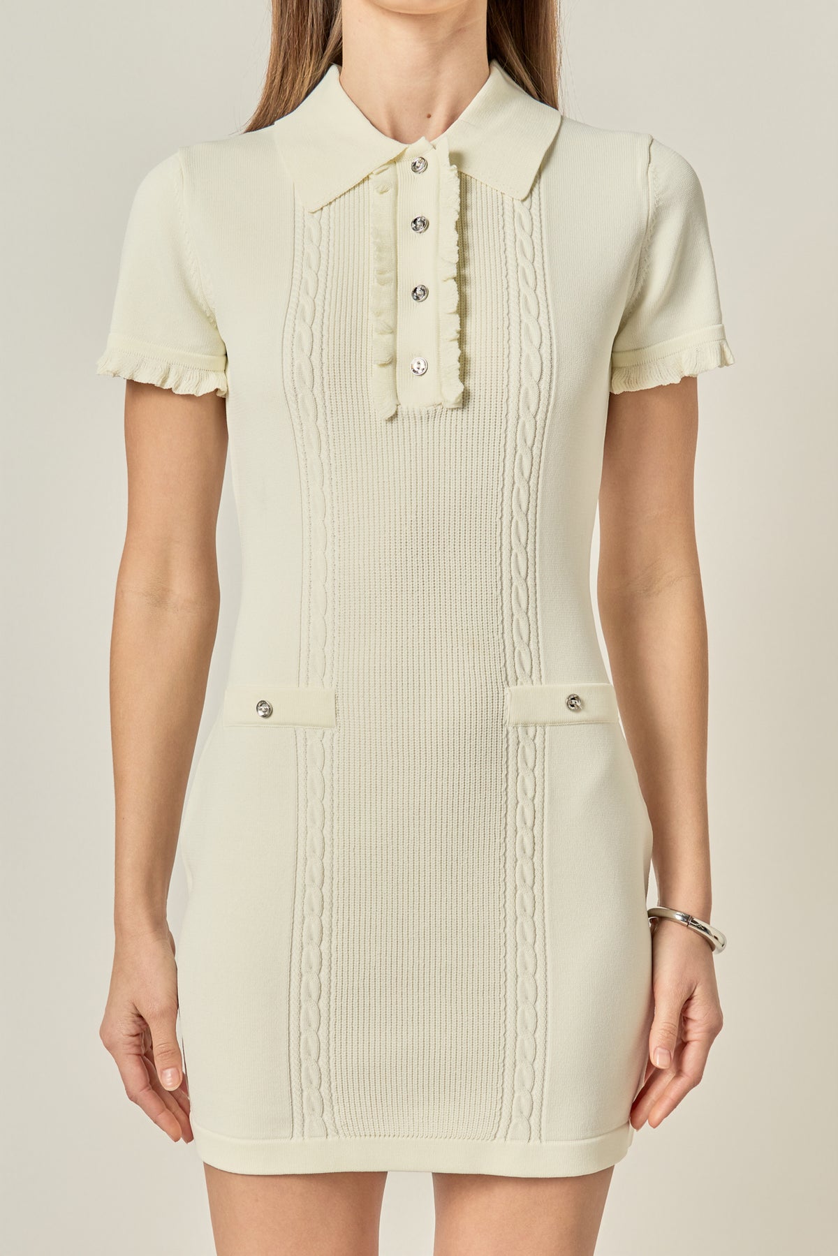 Ruffle Placket Knitted Mini Dress