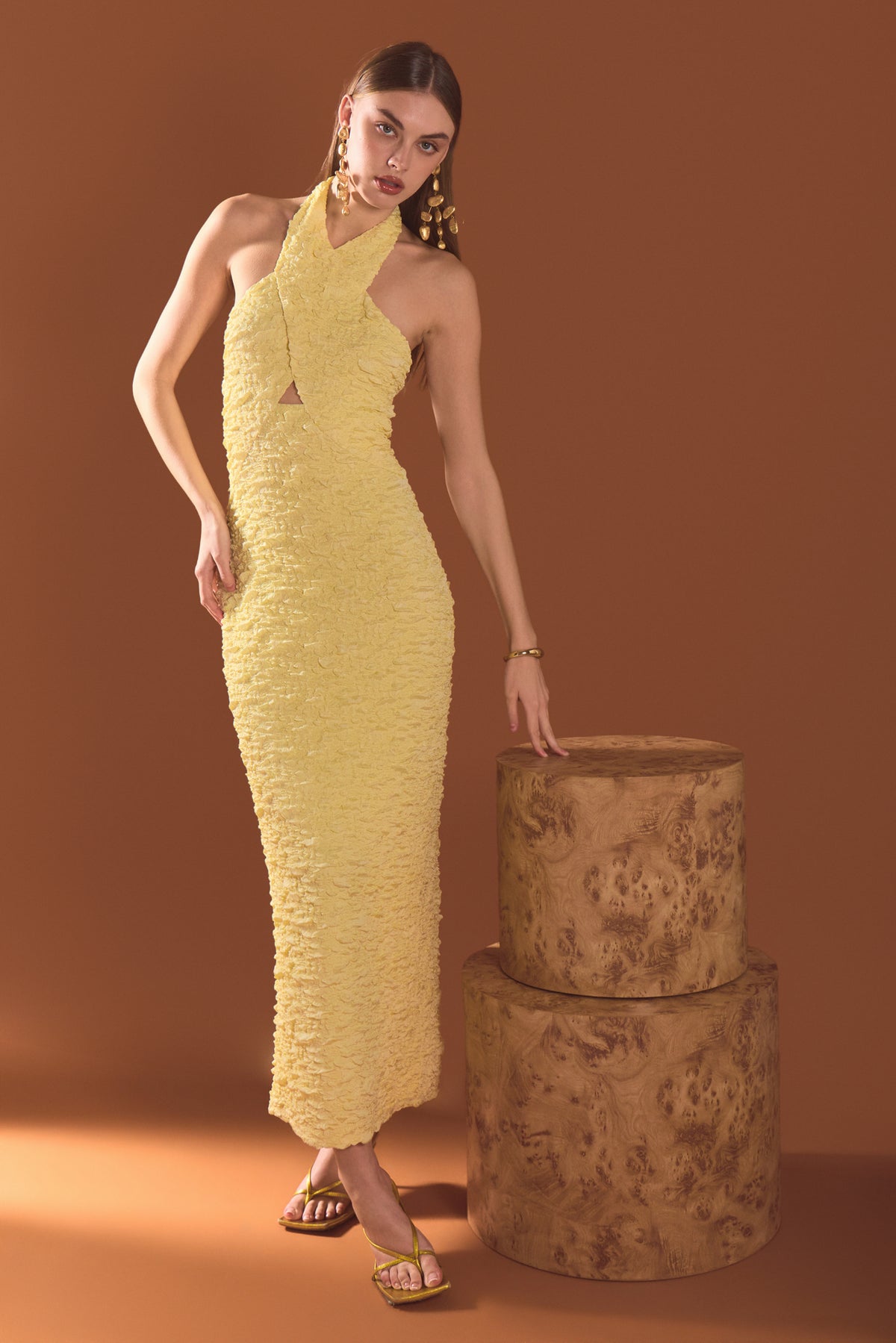 Stretchy Halter Neck Midi Dress