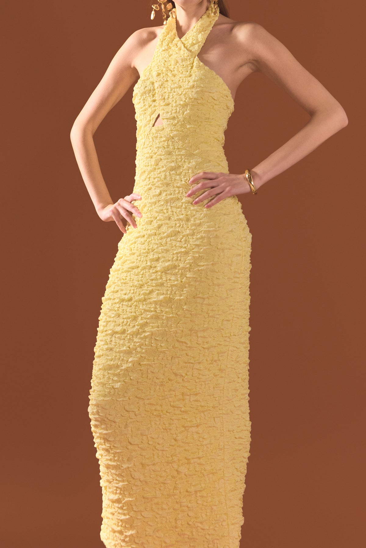 Stretchy Halter Neck Midi Dress