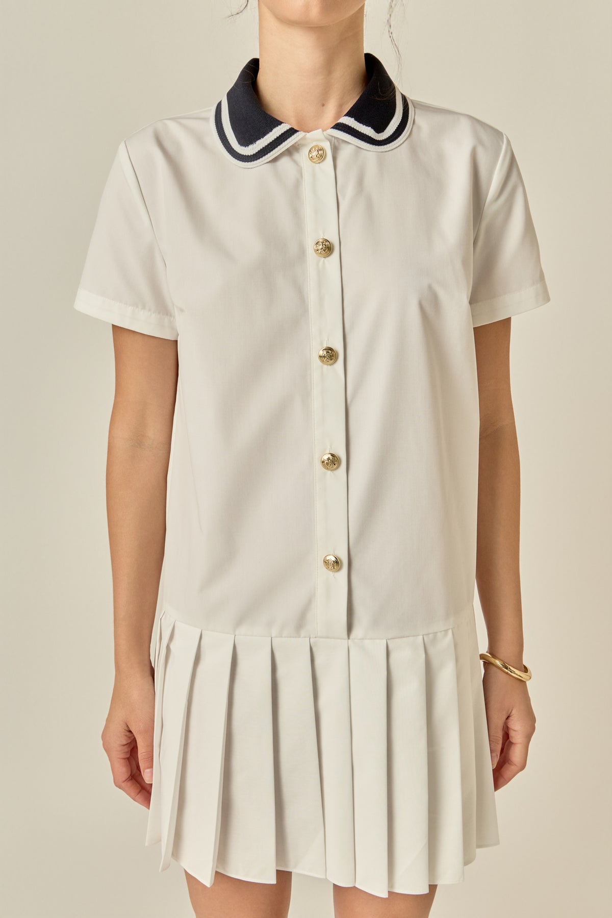Crochet Collar Pleated Mini Dress