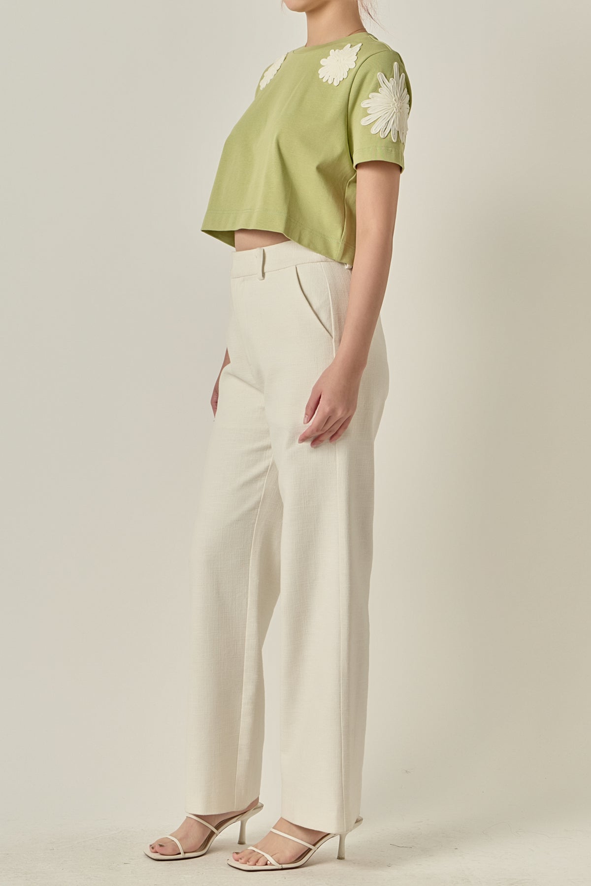 Cropped T-Shirt With Flower Details