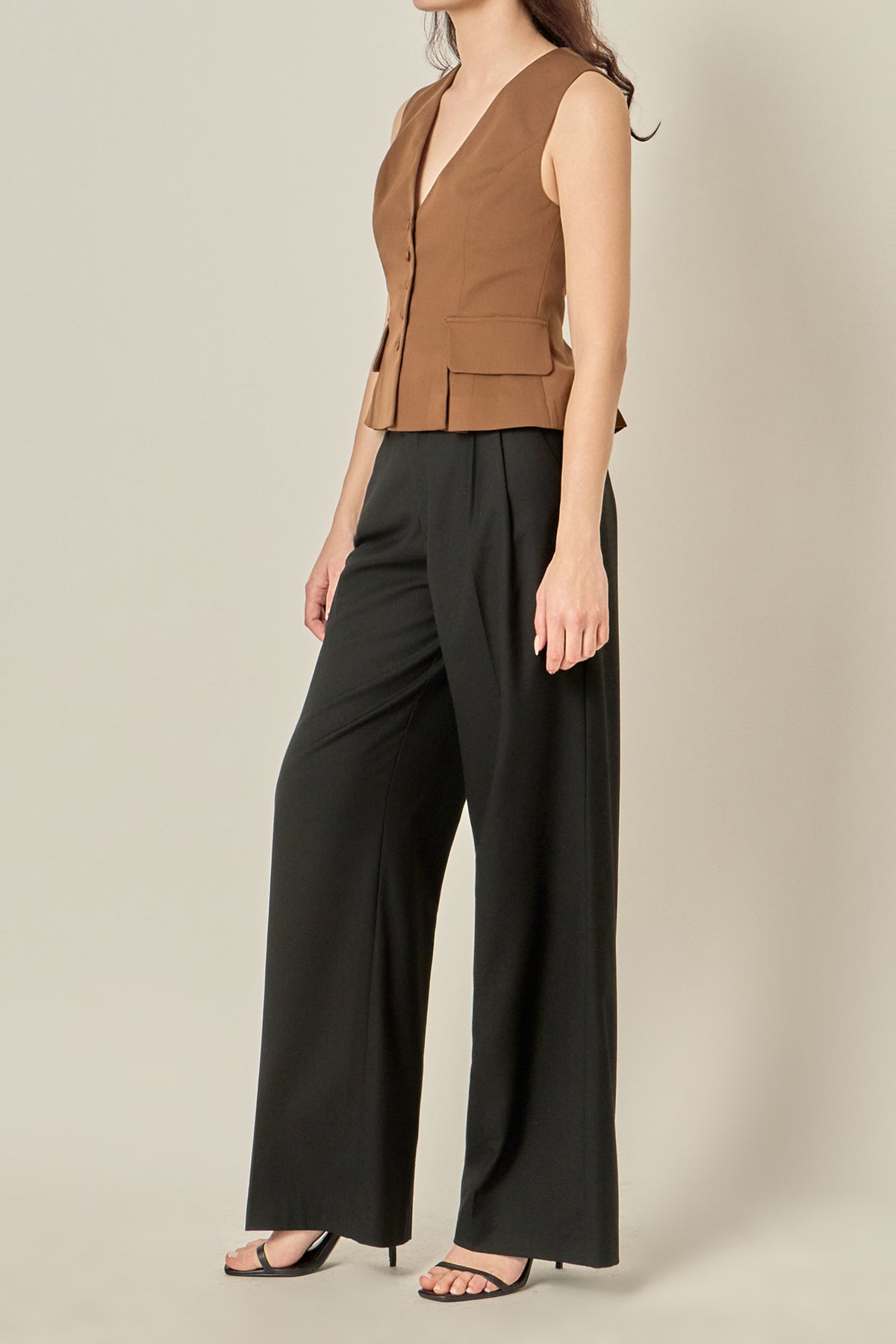 Sleeveless Button Detail Peplum Top
