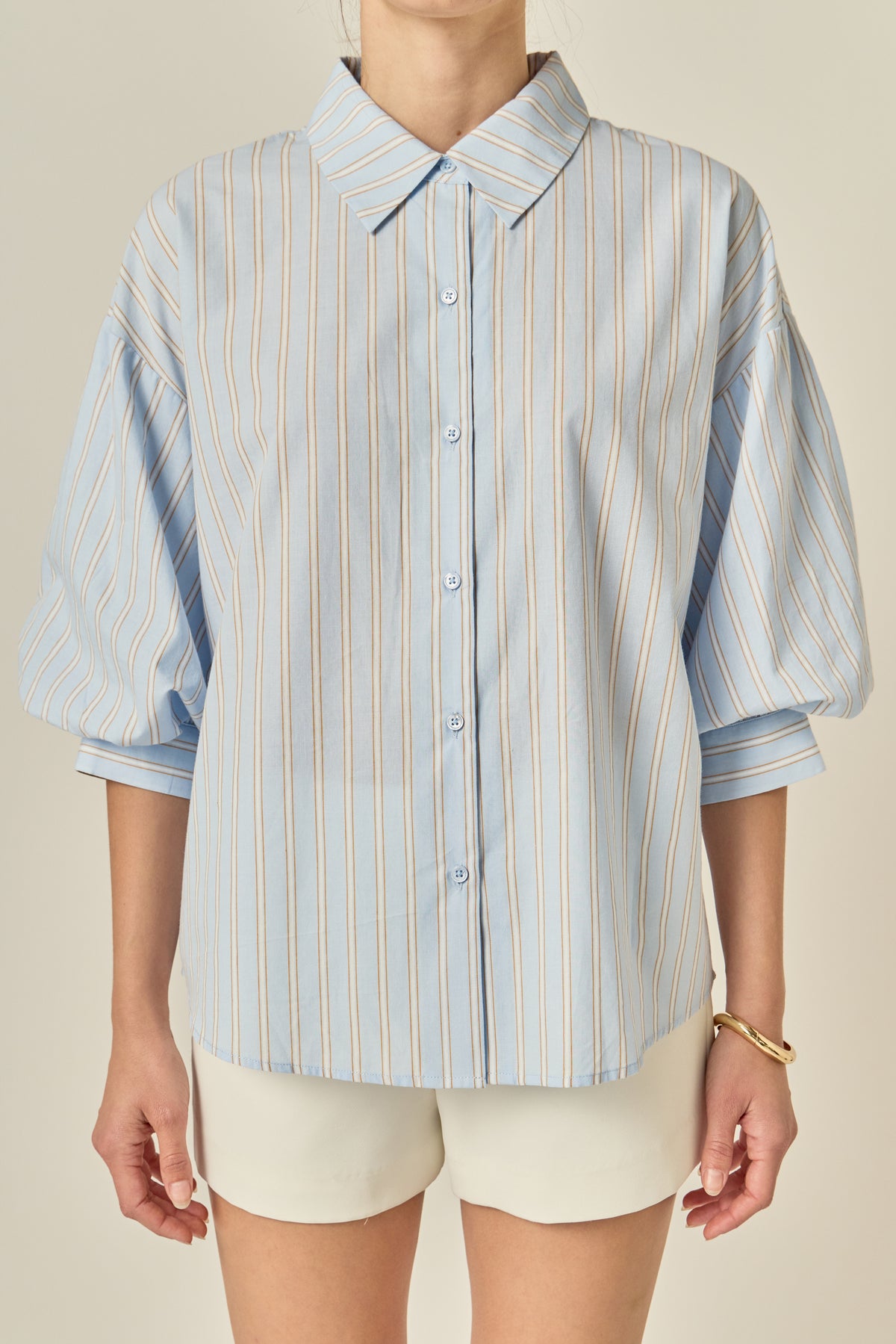 Striped Volume Sleeve Shirt