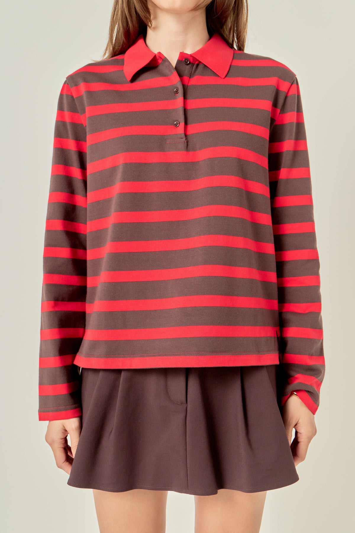 Striped Polo Knit Top