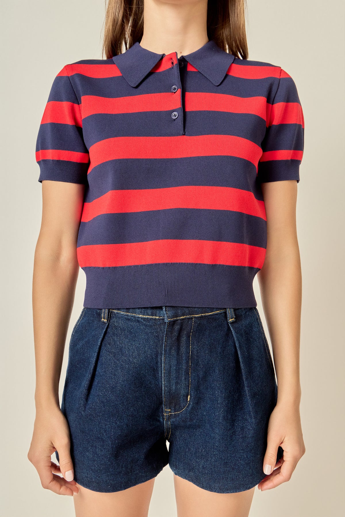 Striped Polo Knit Top