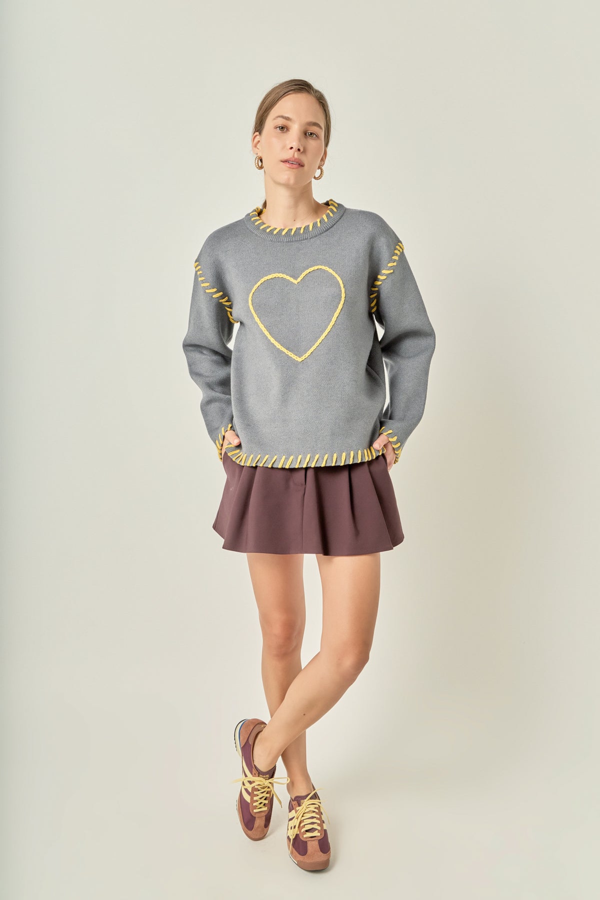 Heart Whipstitch Knit Sweater