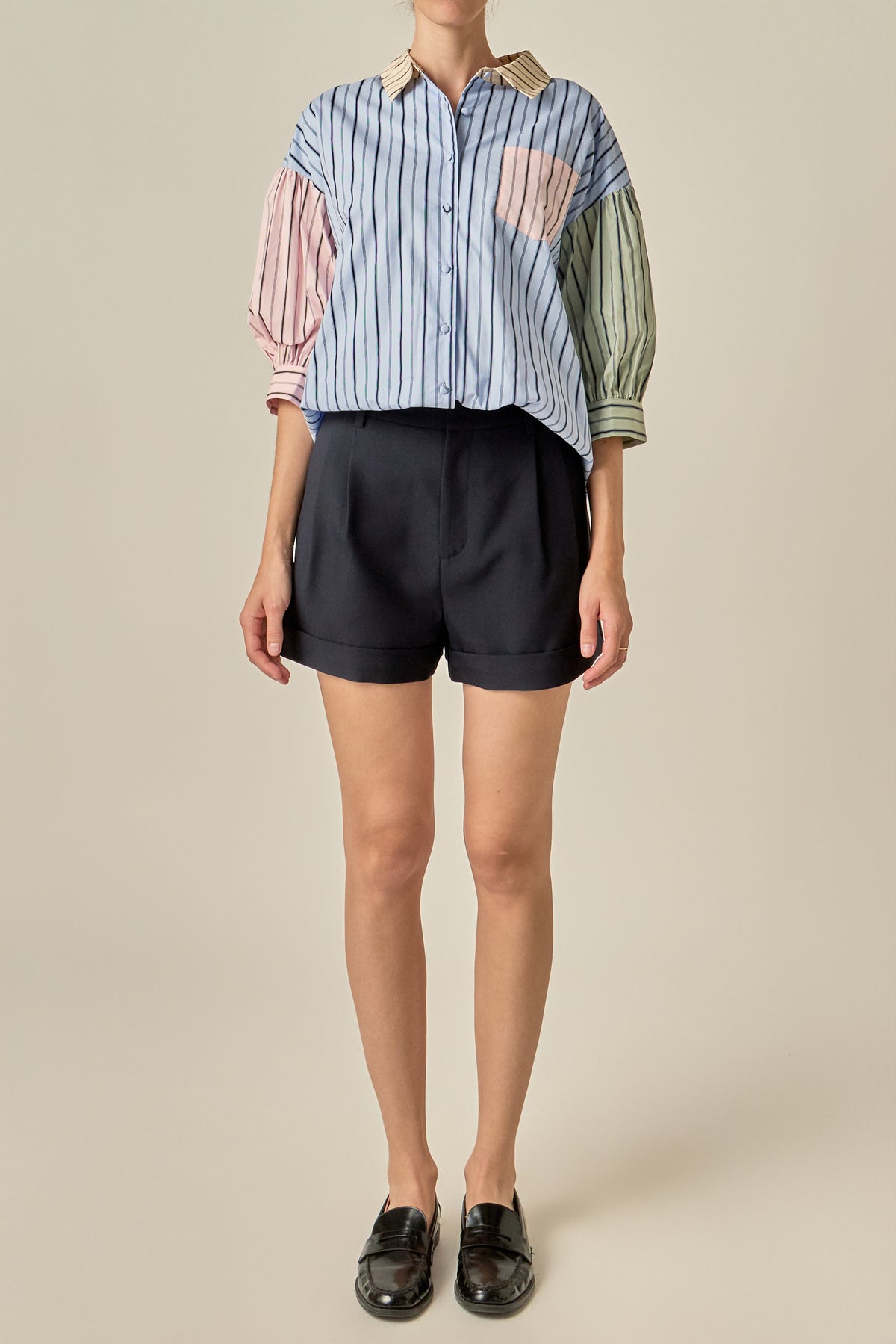 Mixed Stripe Colorblock Shirt