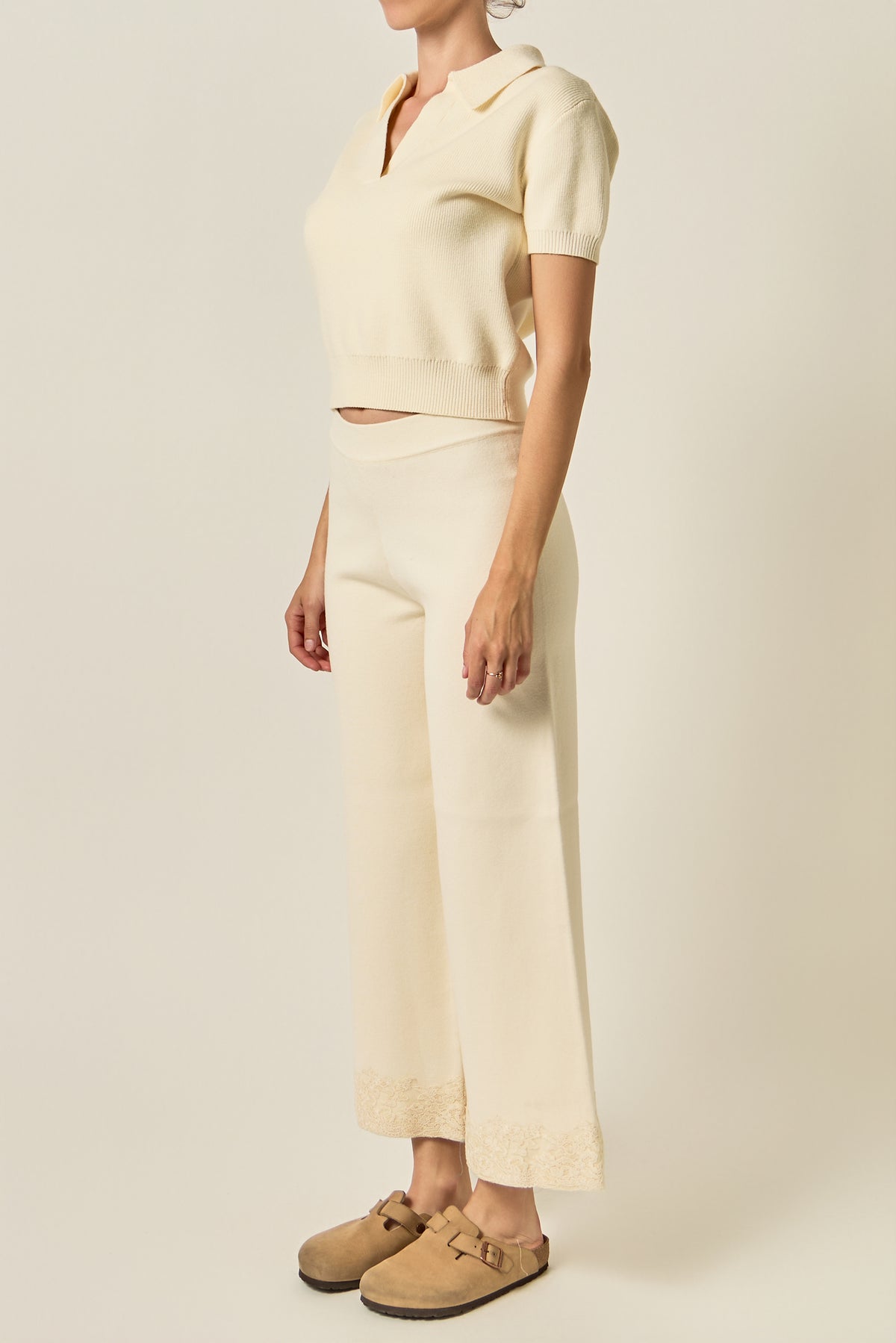 Wide Leg Lace Hem Knit Pants