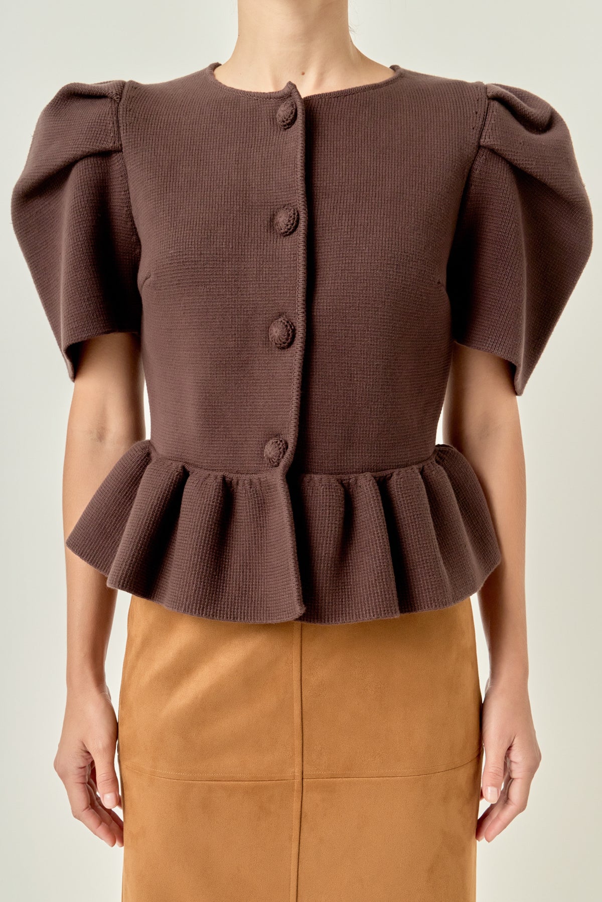 Puff Sleeve Peplum Knit Top