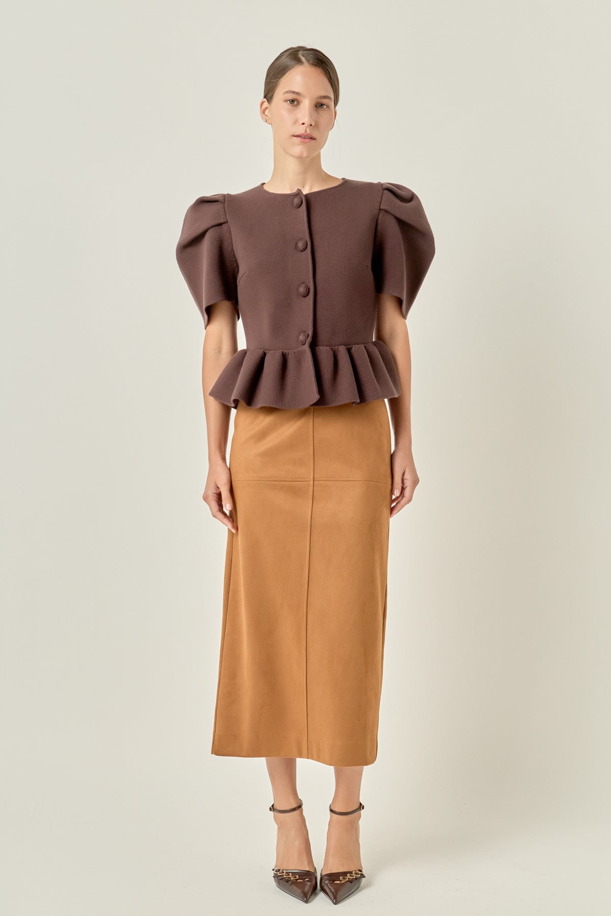 Puff Sleeve Peplum Knit Top