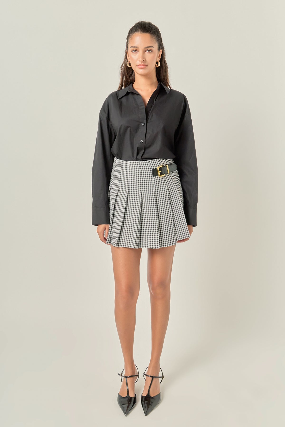 Buckle Detail Gingham Skort