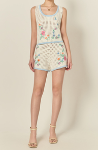 Flower Embroidery Crochet Shorts