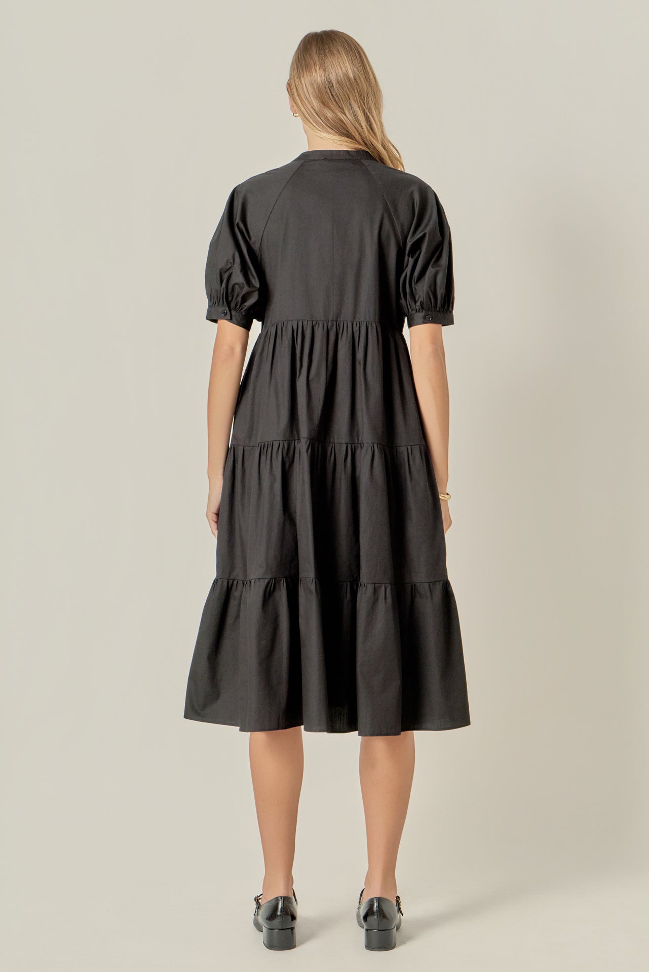 Short Puff Sleeve Midi Dress