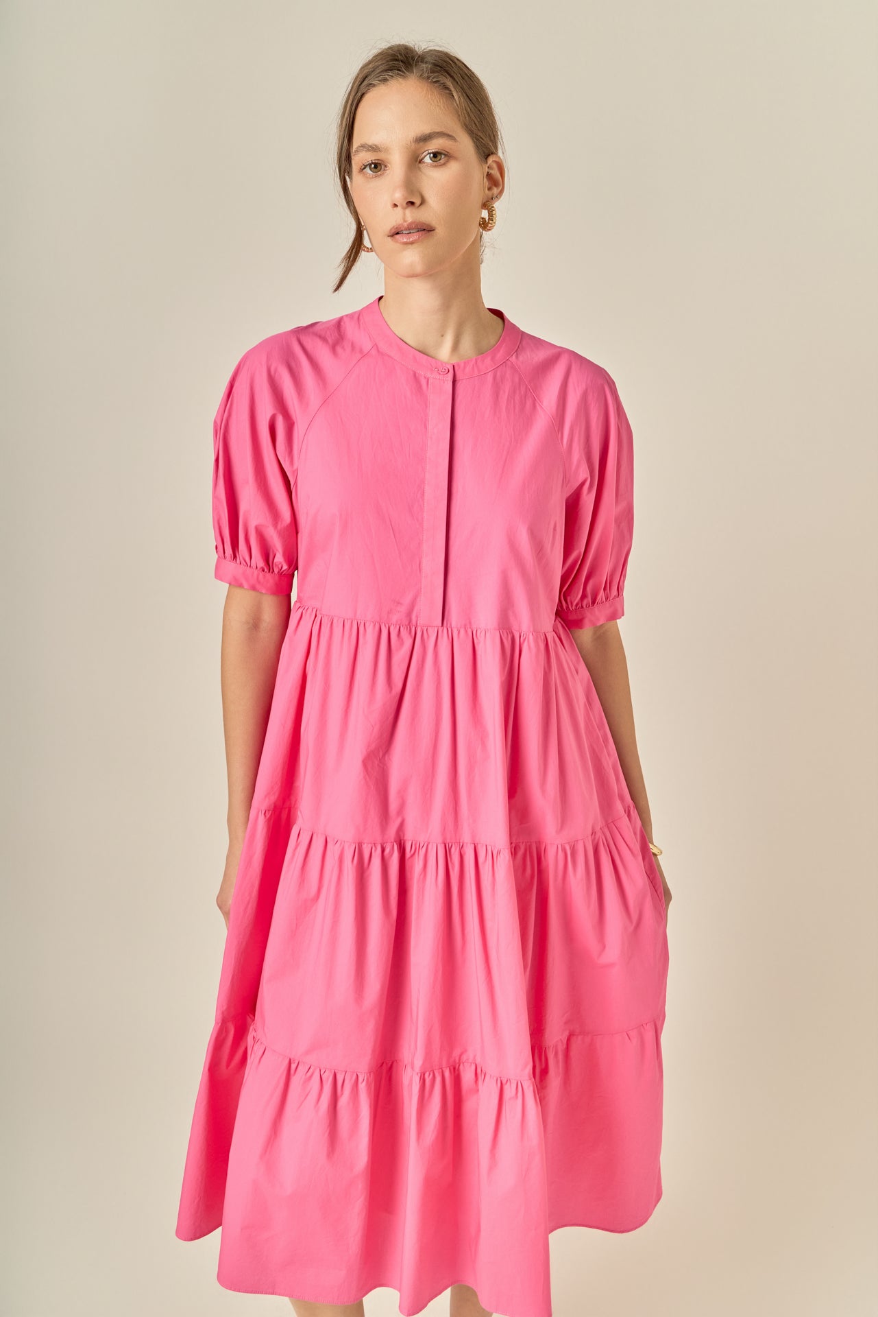 Short Puff Sleeve Midi Dress