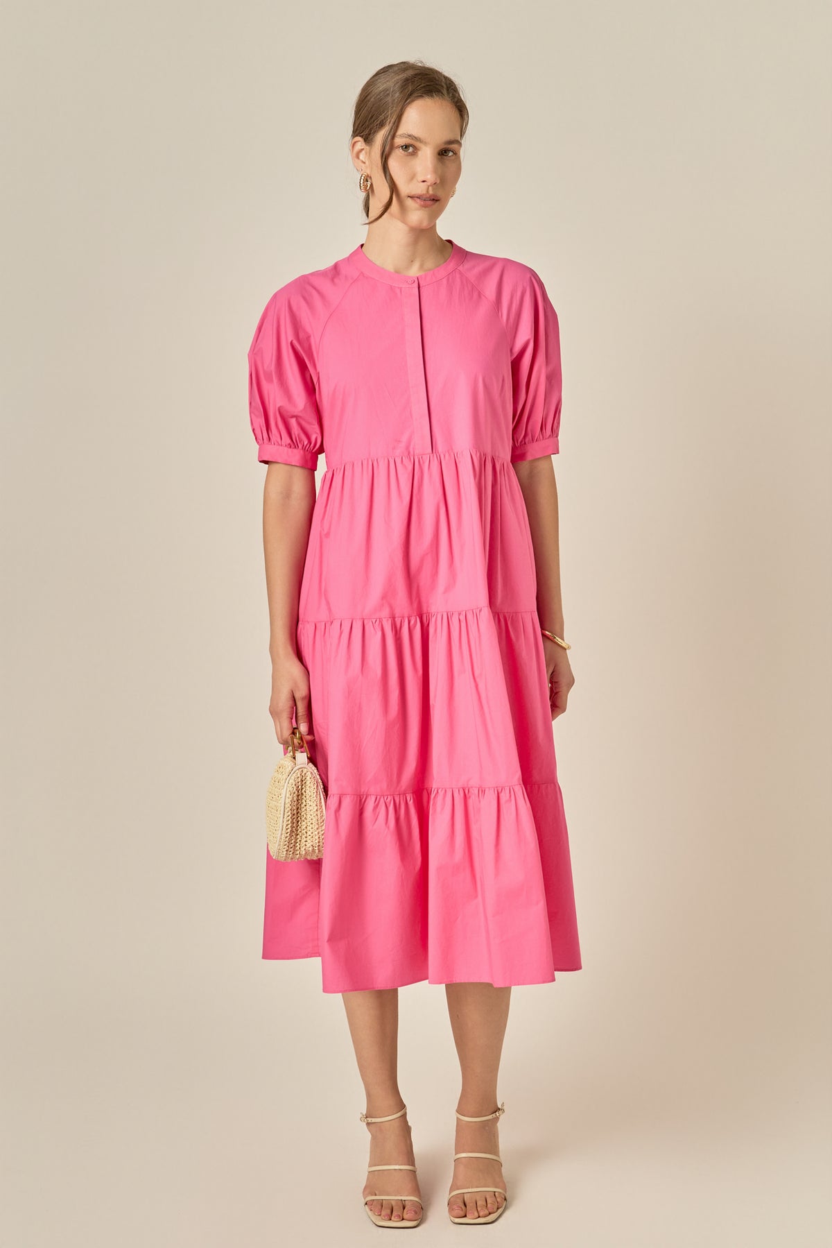 Short Puff Sleeve Midi Dress