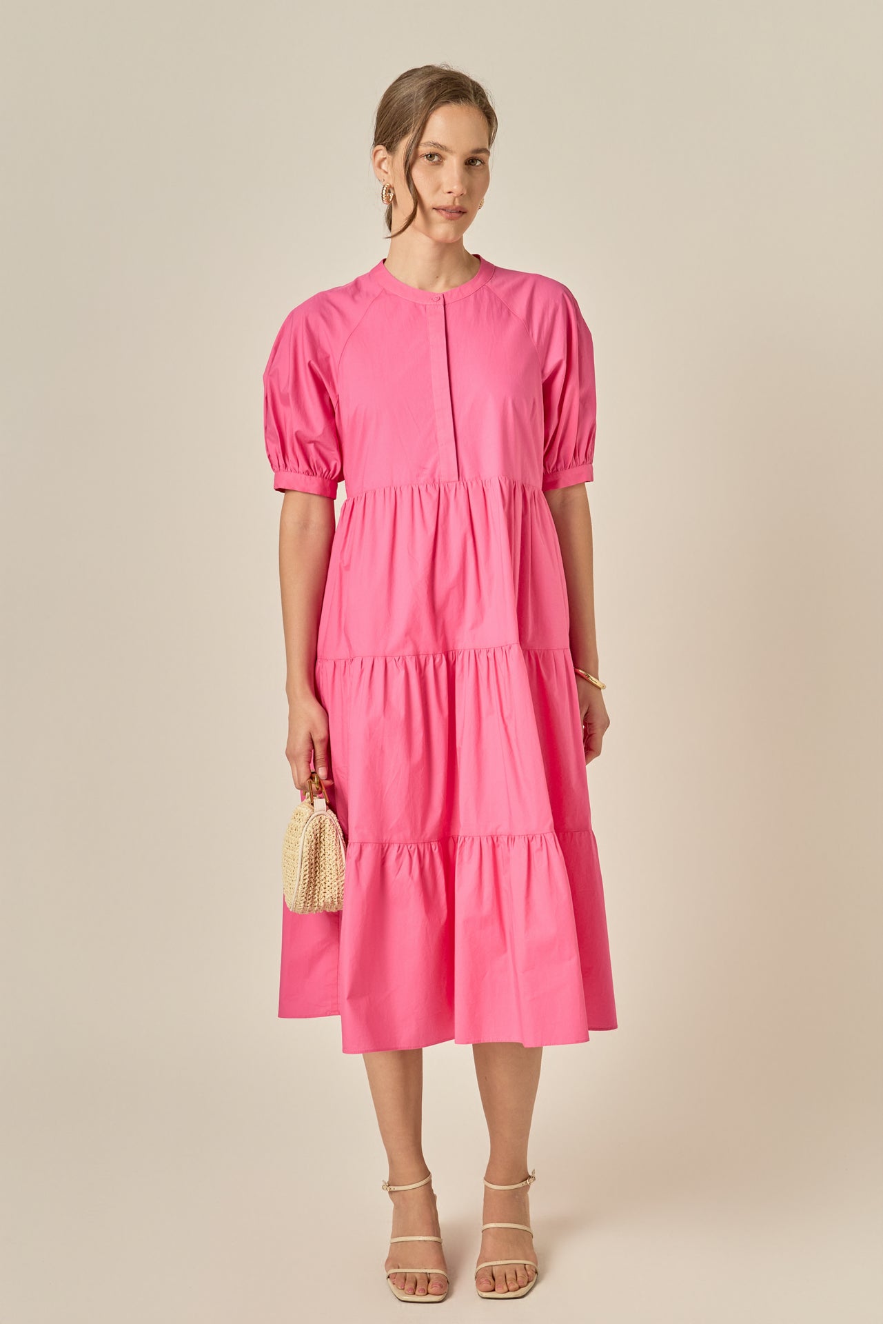 Short Puff Sleeve Midi Dress