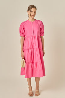 Short Puff Sleeve Midi Dress