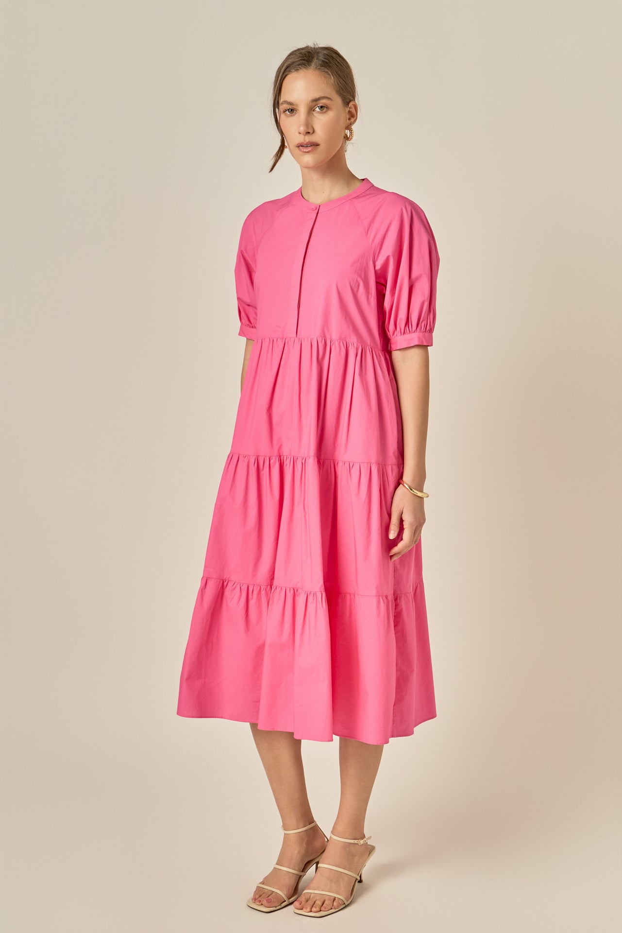 Short Puff Sleeve Midi Dress