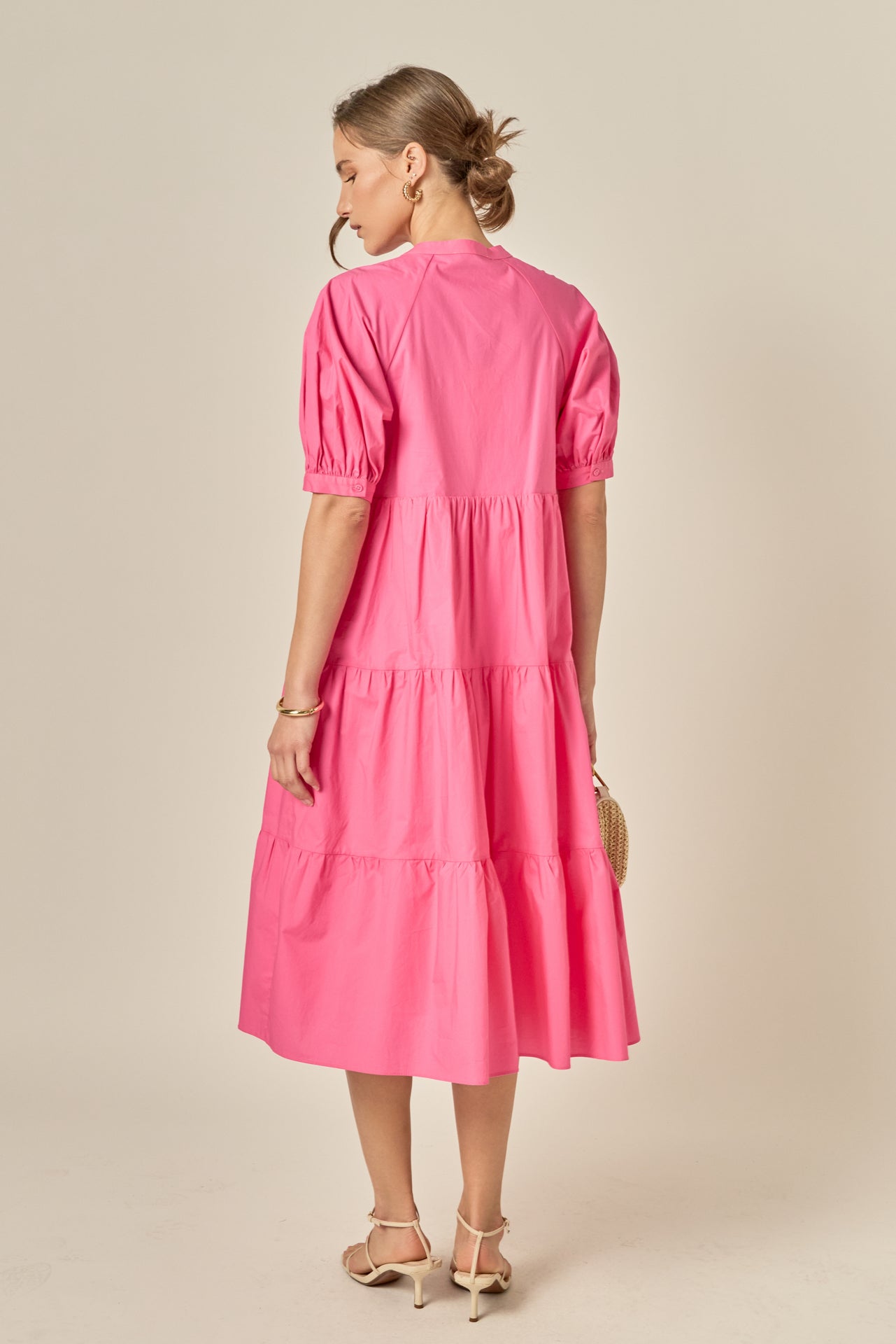 Short Puff Sleeve Midi Dress