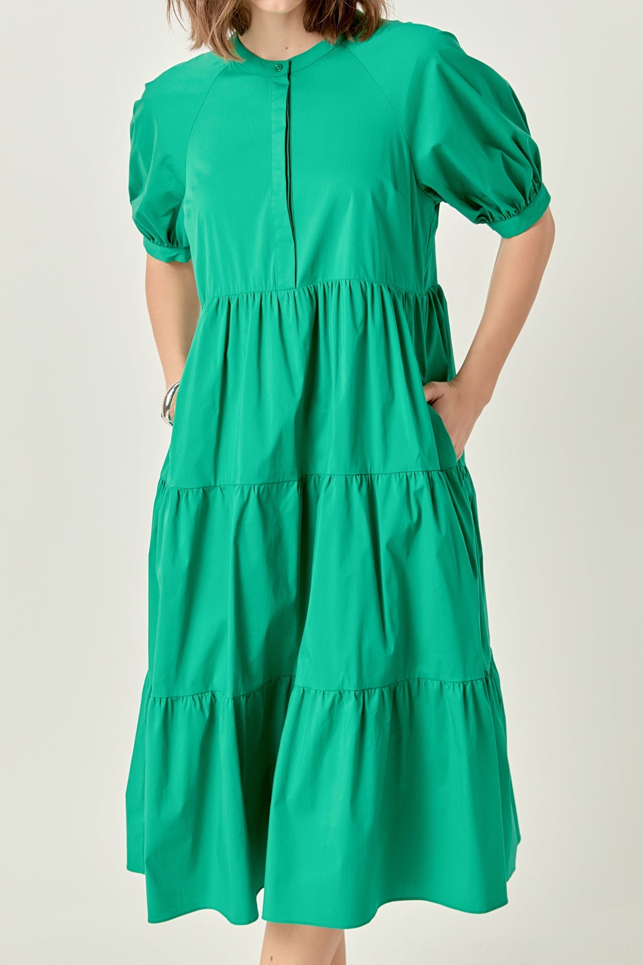 Short Puff Sleeve Midi Dress