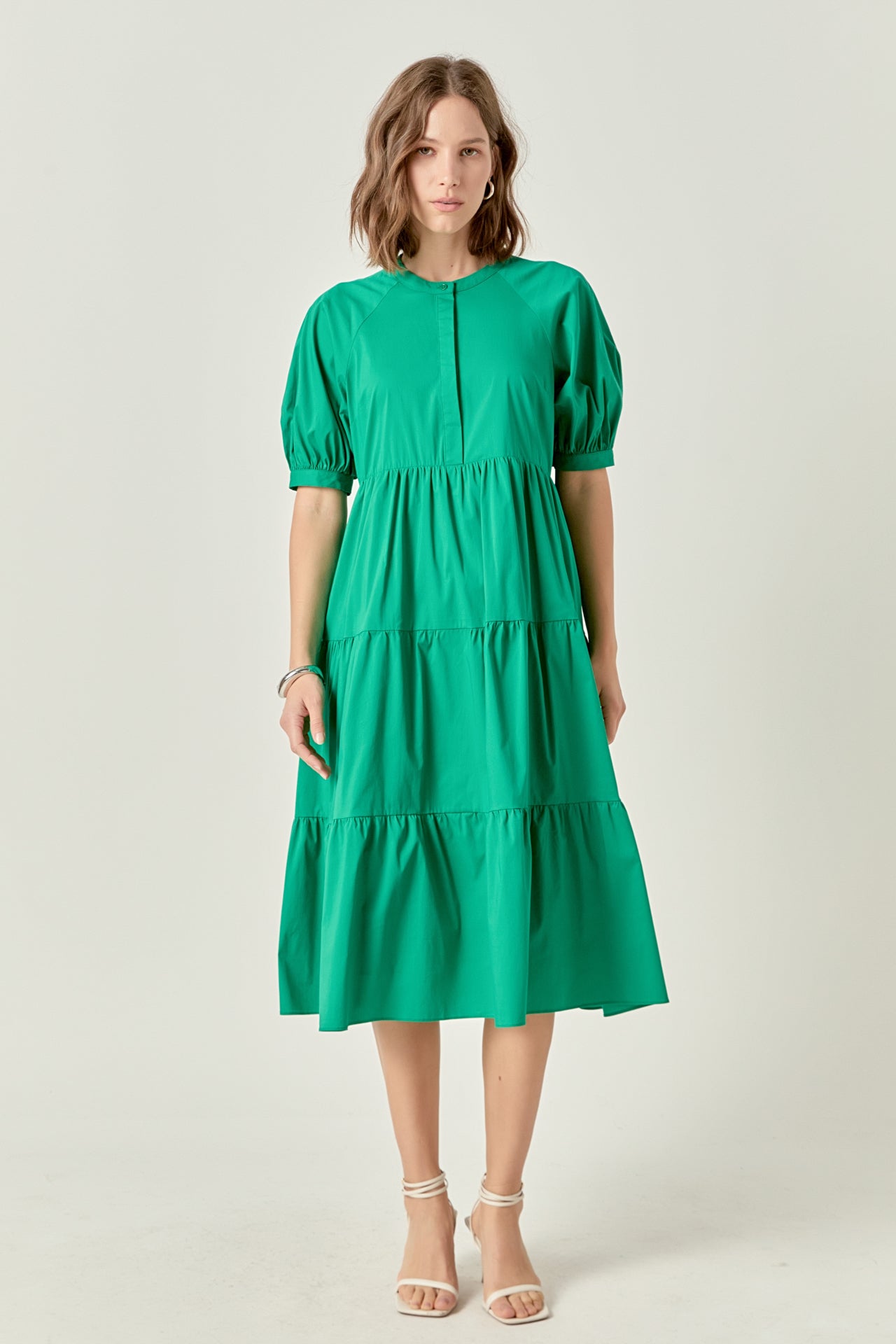 Short Puff Sleeve Midi Dress