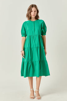 Short Puff Sleeve Midi Dress