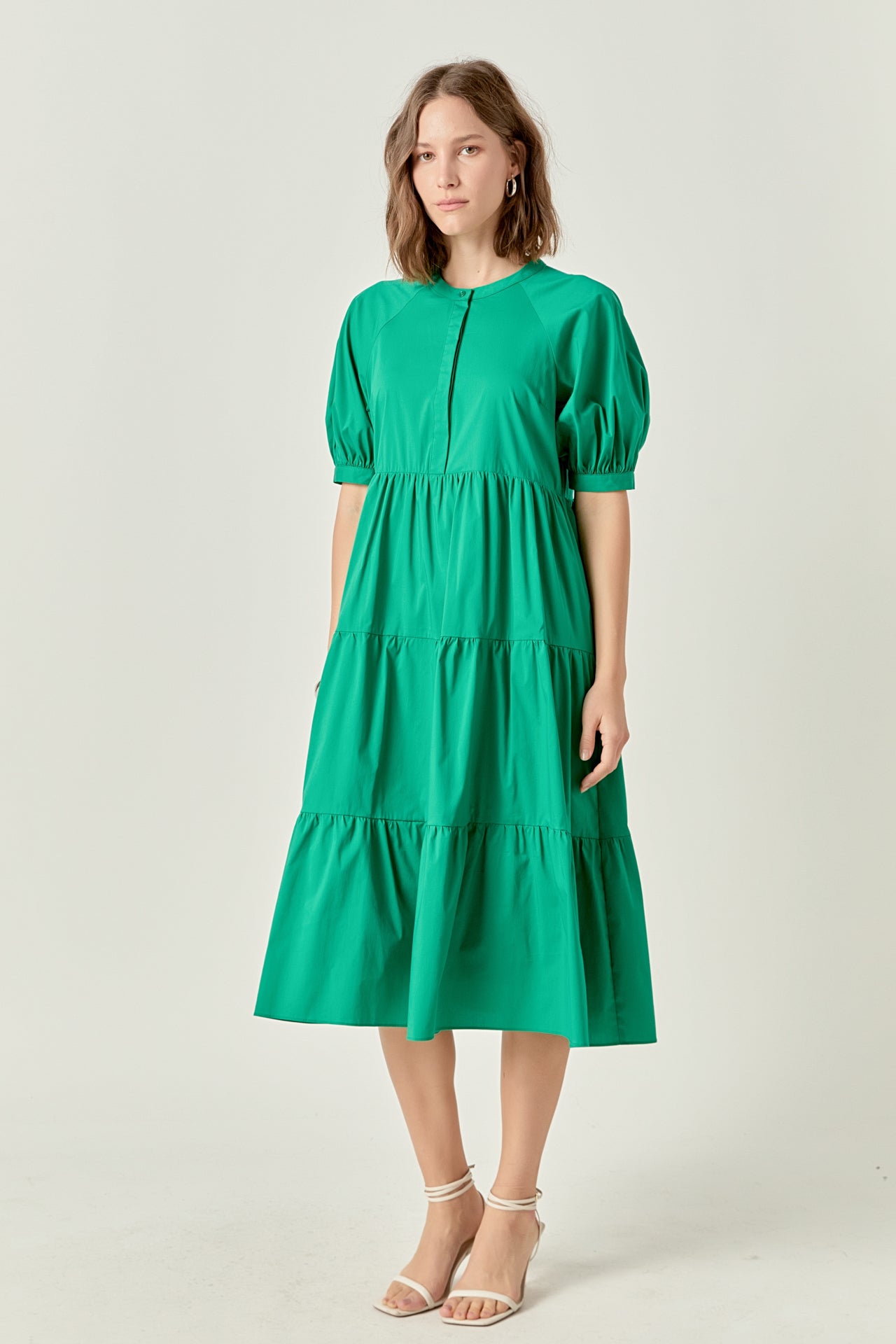 Short Puff Sleeve Midi Dress