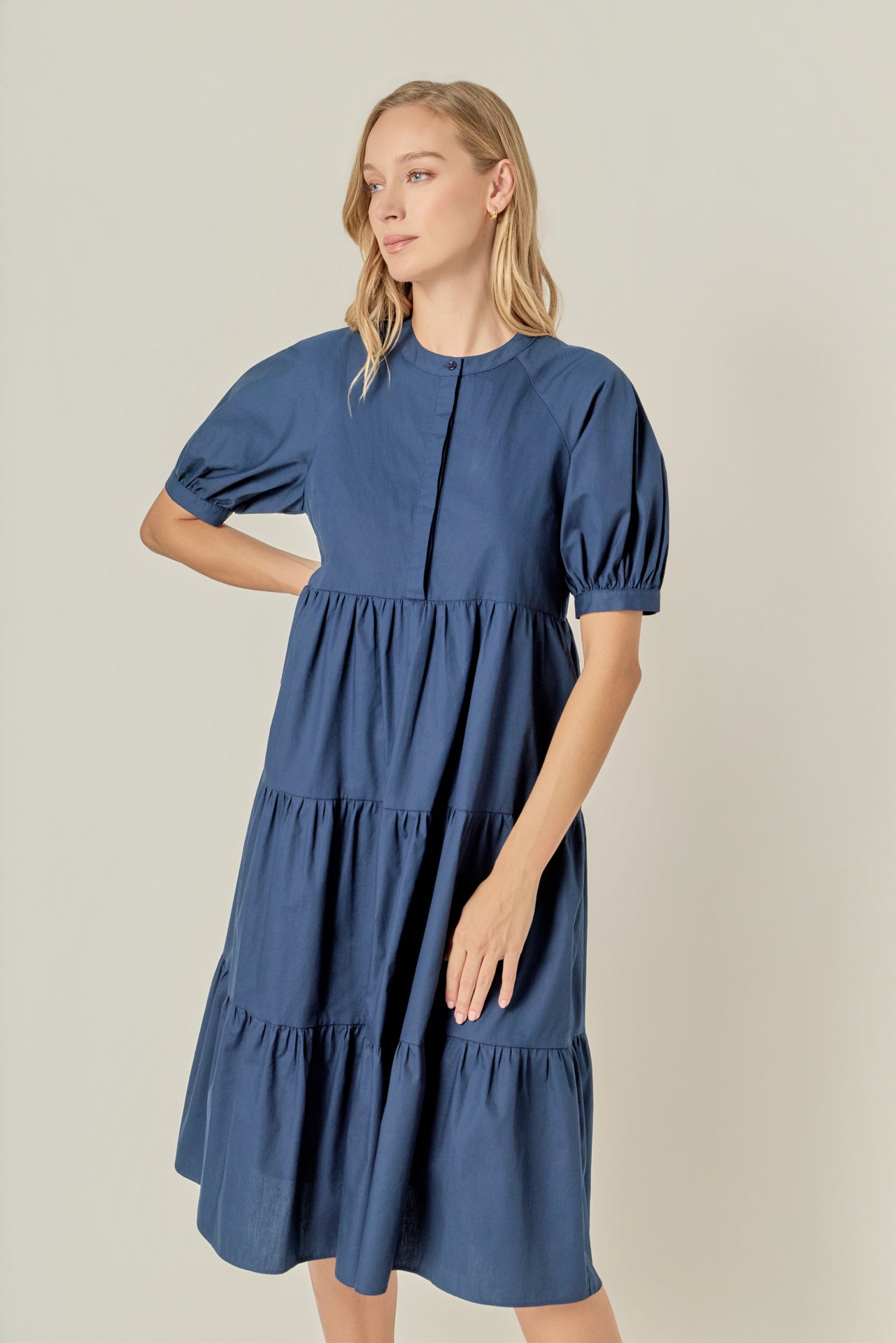 Short Puff Sleeve Midi Dress