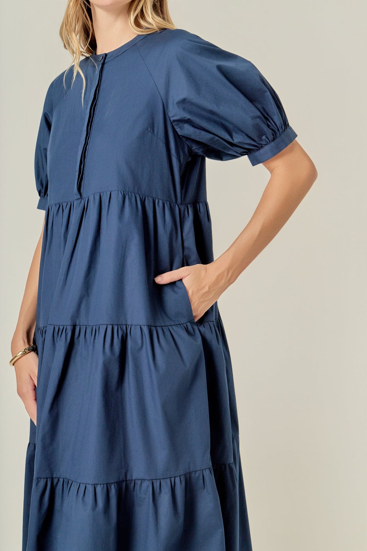 Short Puff Sleeve Midi Dress