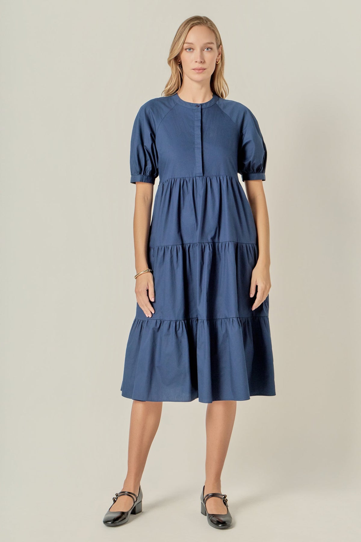 Short Puff Sleeve Midi Dress