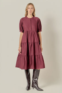 Short Puff Sleeve Midi Dress