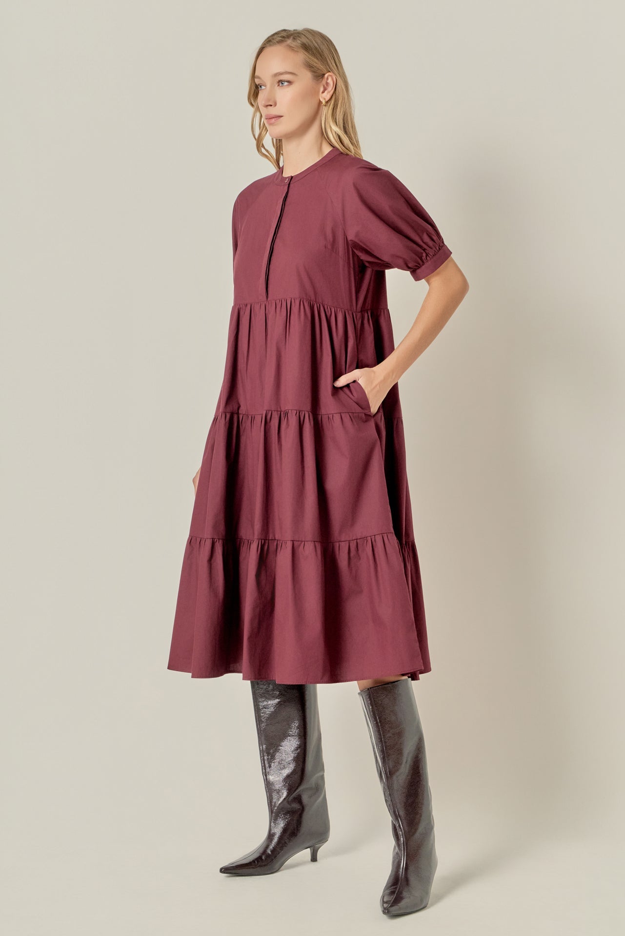 Short Puff Sleeve Midi Dress