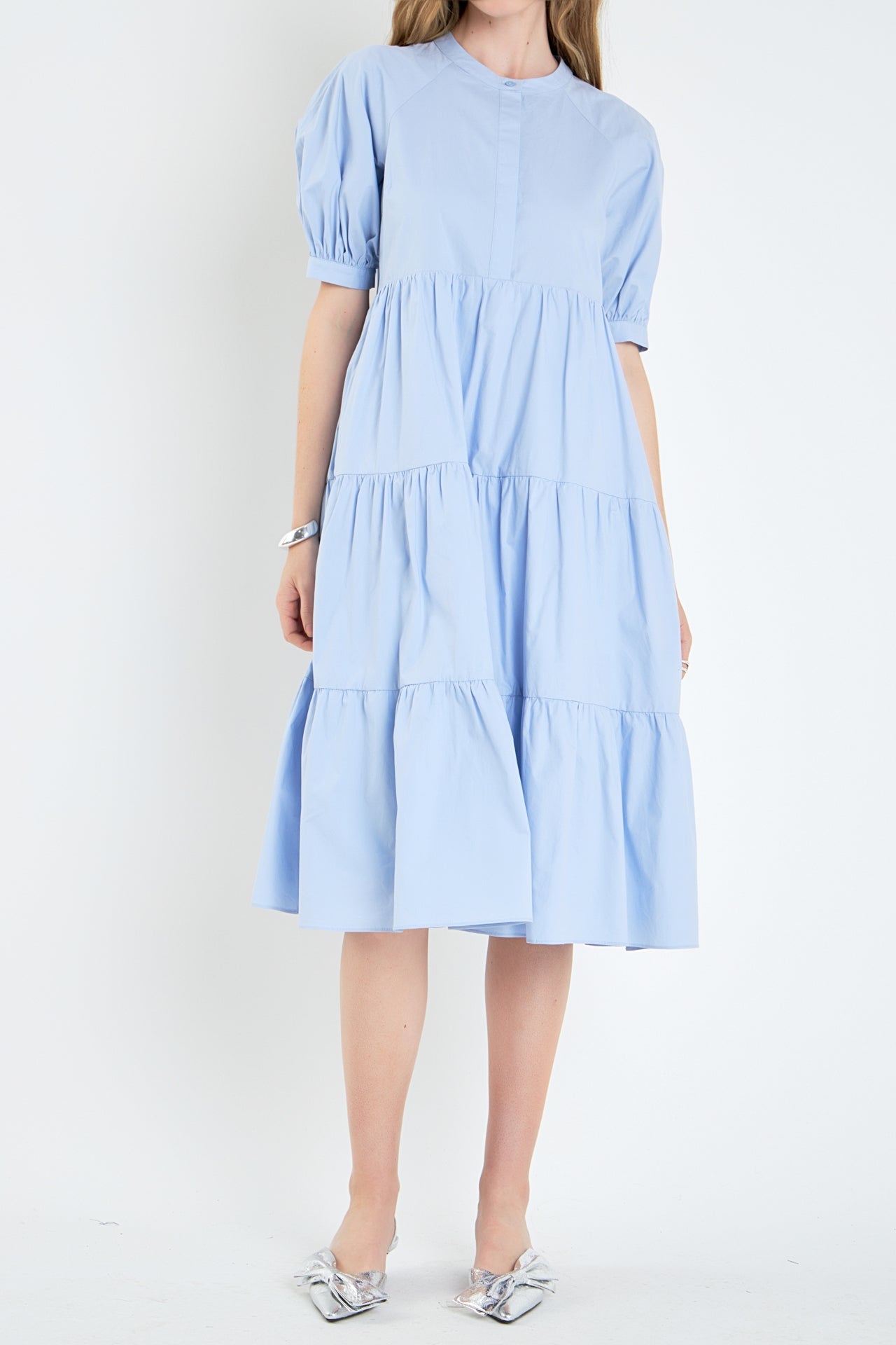 Short Puff Sleeve Midi Dress