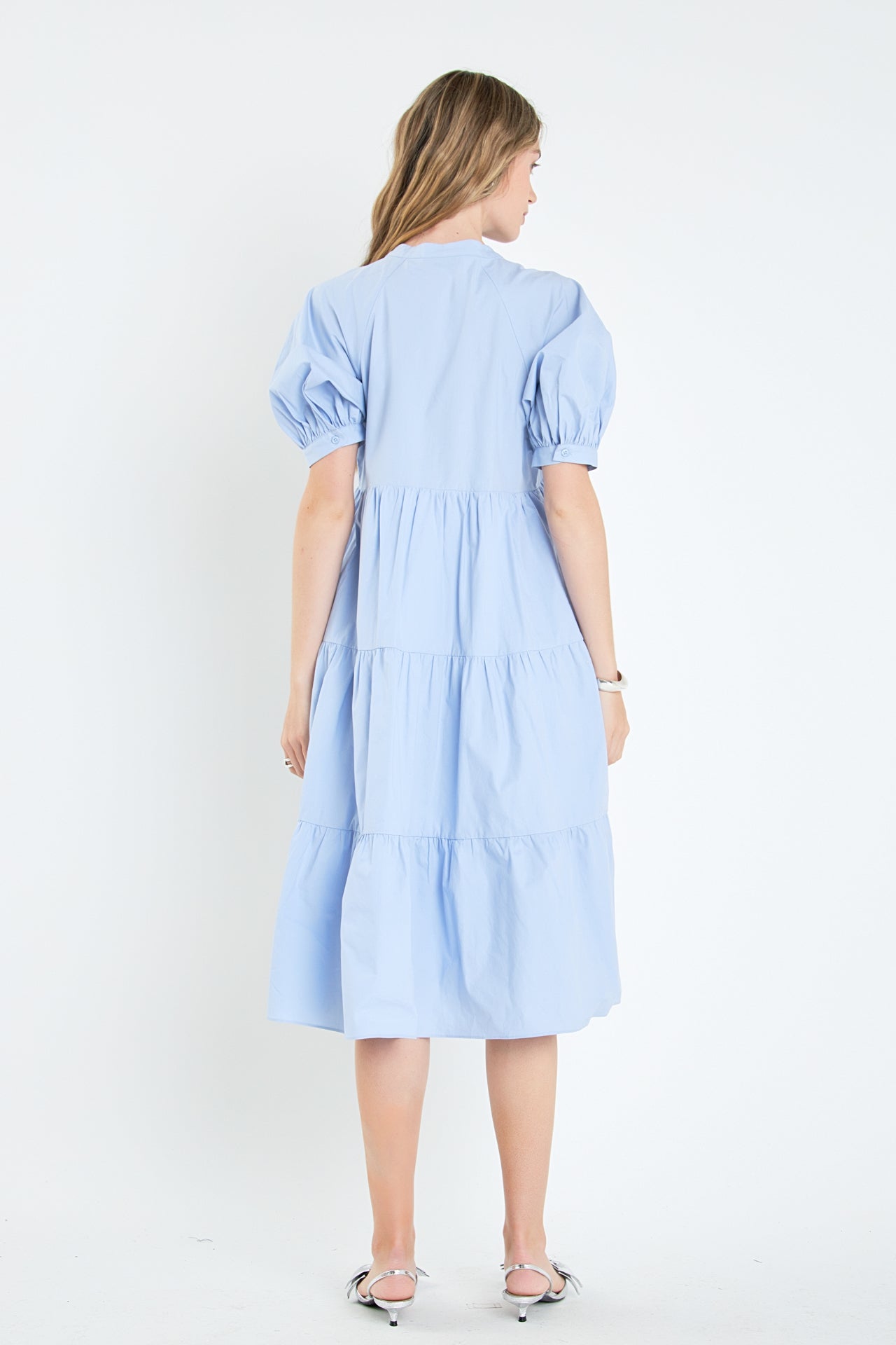Short Puff Sleeve Midi Dress