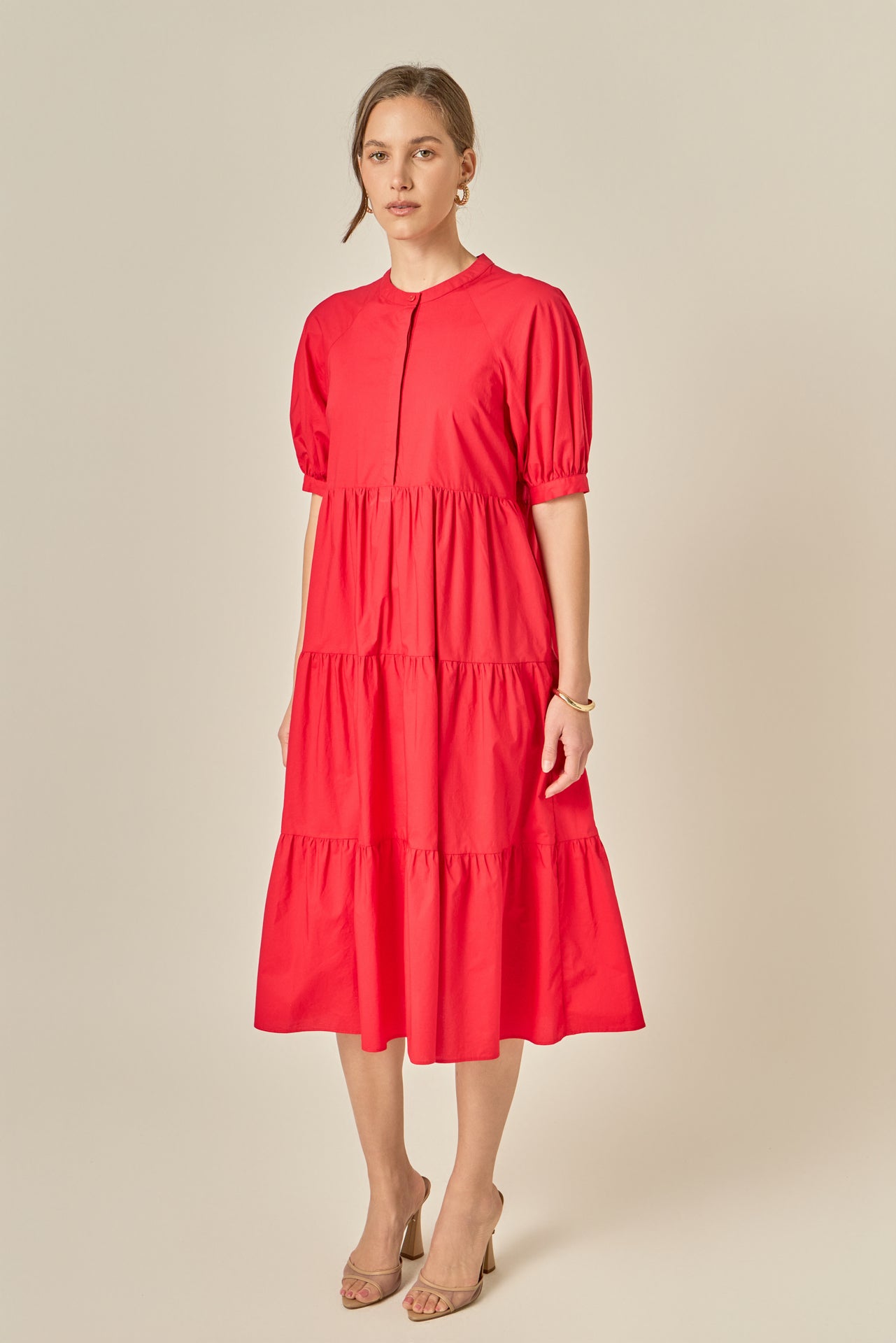 Short Puff Sleeve Midi Dress