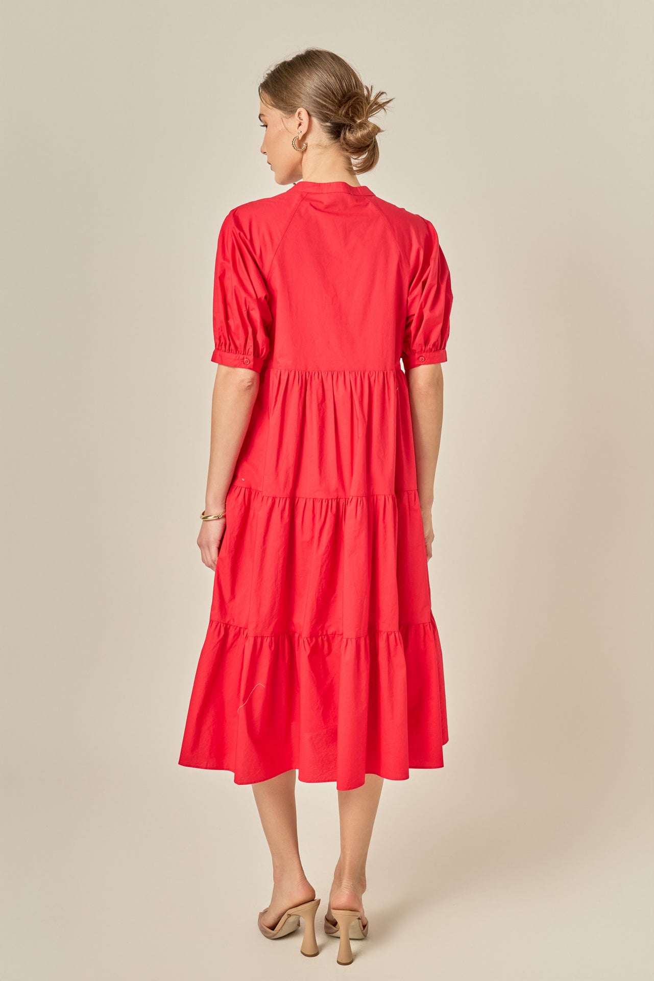 Short Puff Sleeve Midi Dress