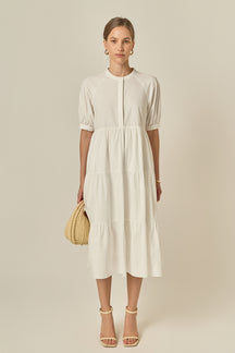 Short Puff Sleeve Midi Dress