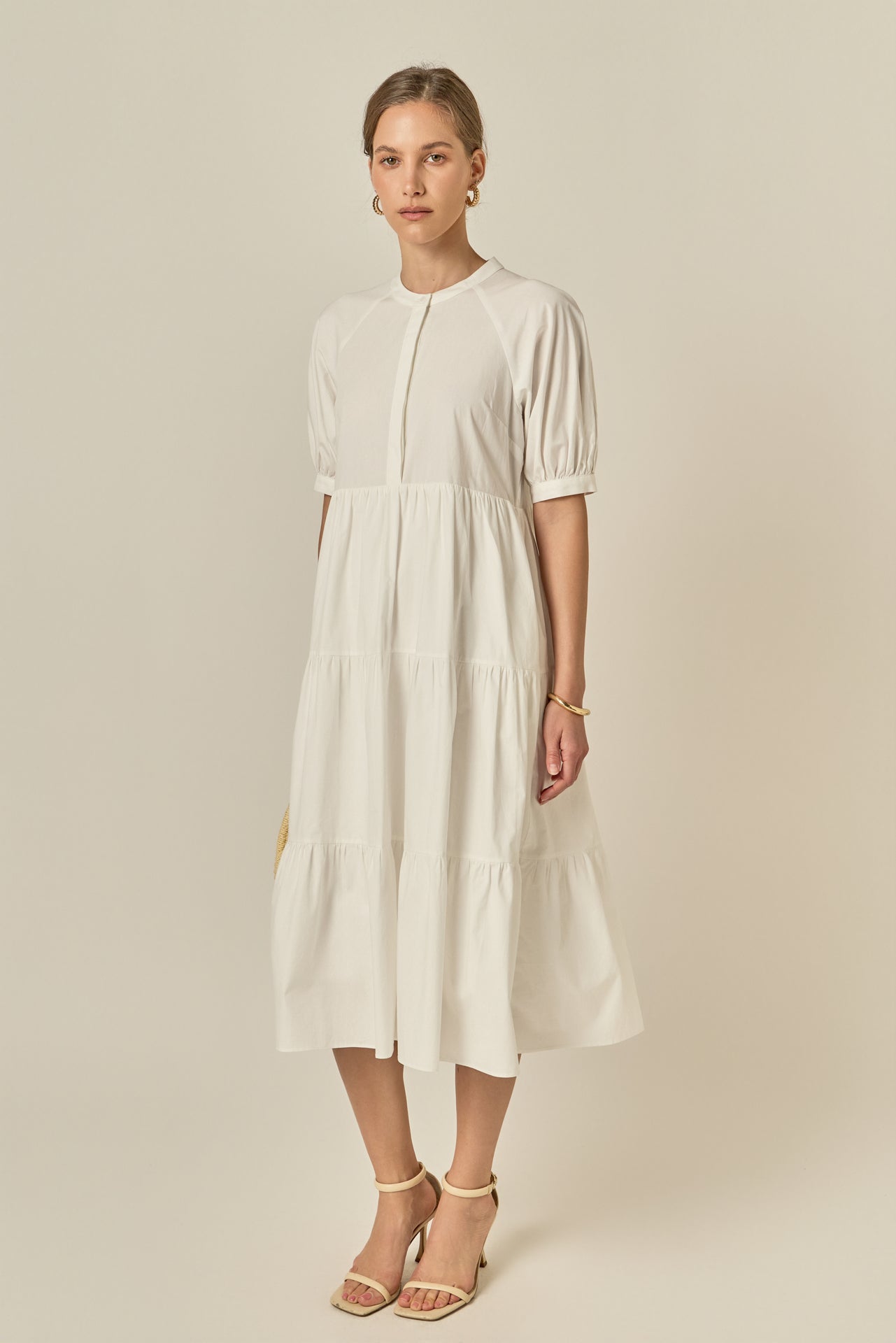 Short Puff Sleeve Midi Dress