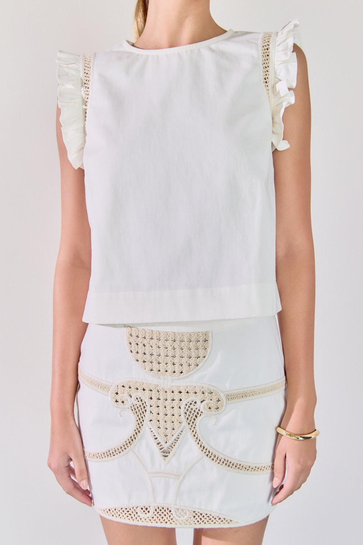 Sleeveless Embroidered Shoulder Top