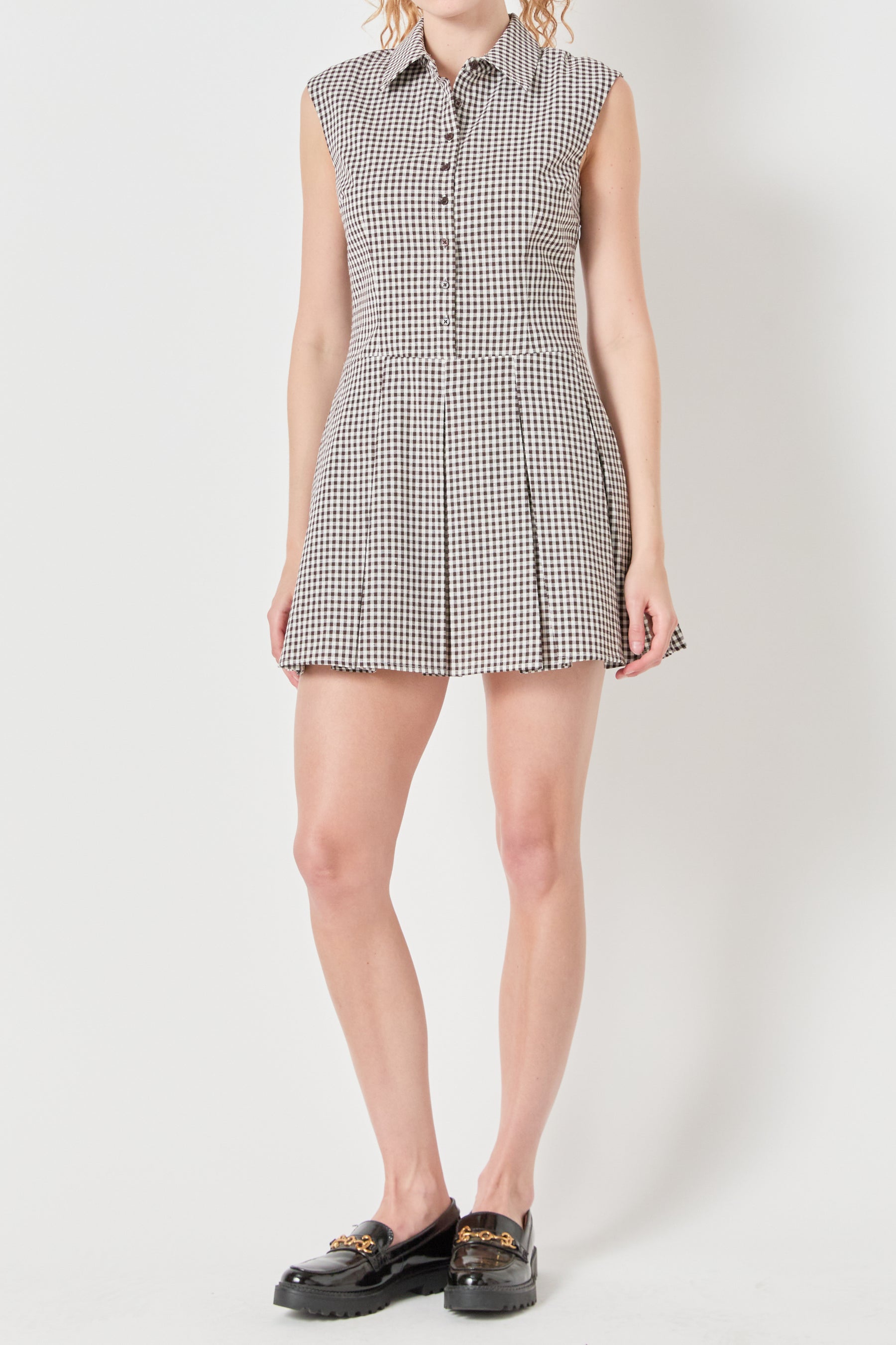 Button Up Pleated Mini Dress