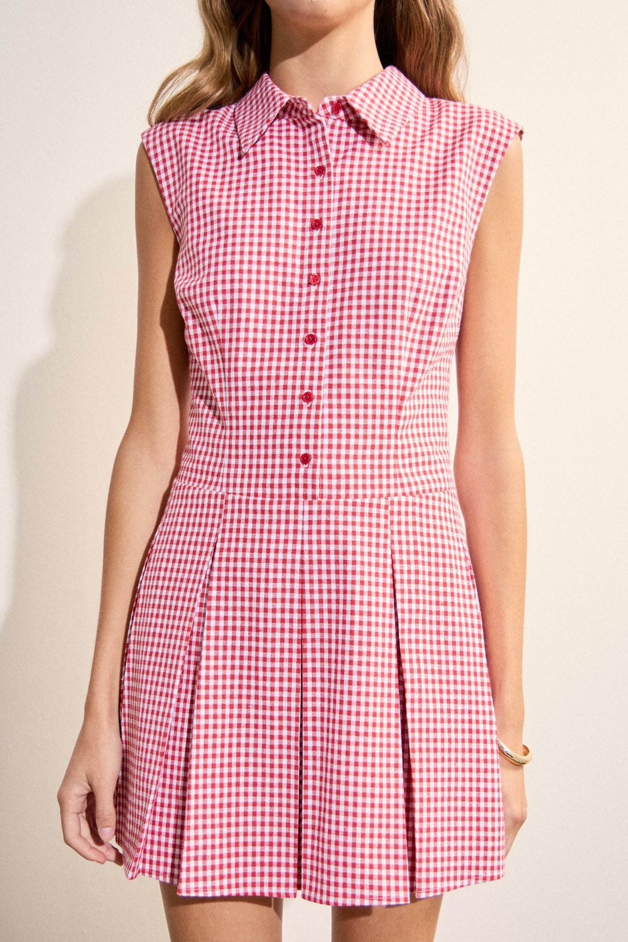 Button Up Pleated Mini Dress