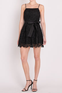Pleated Lace Mini Dress