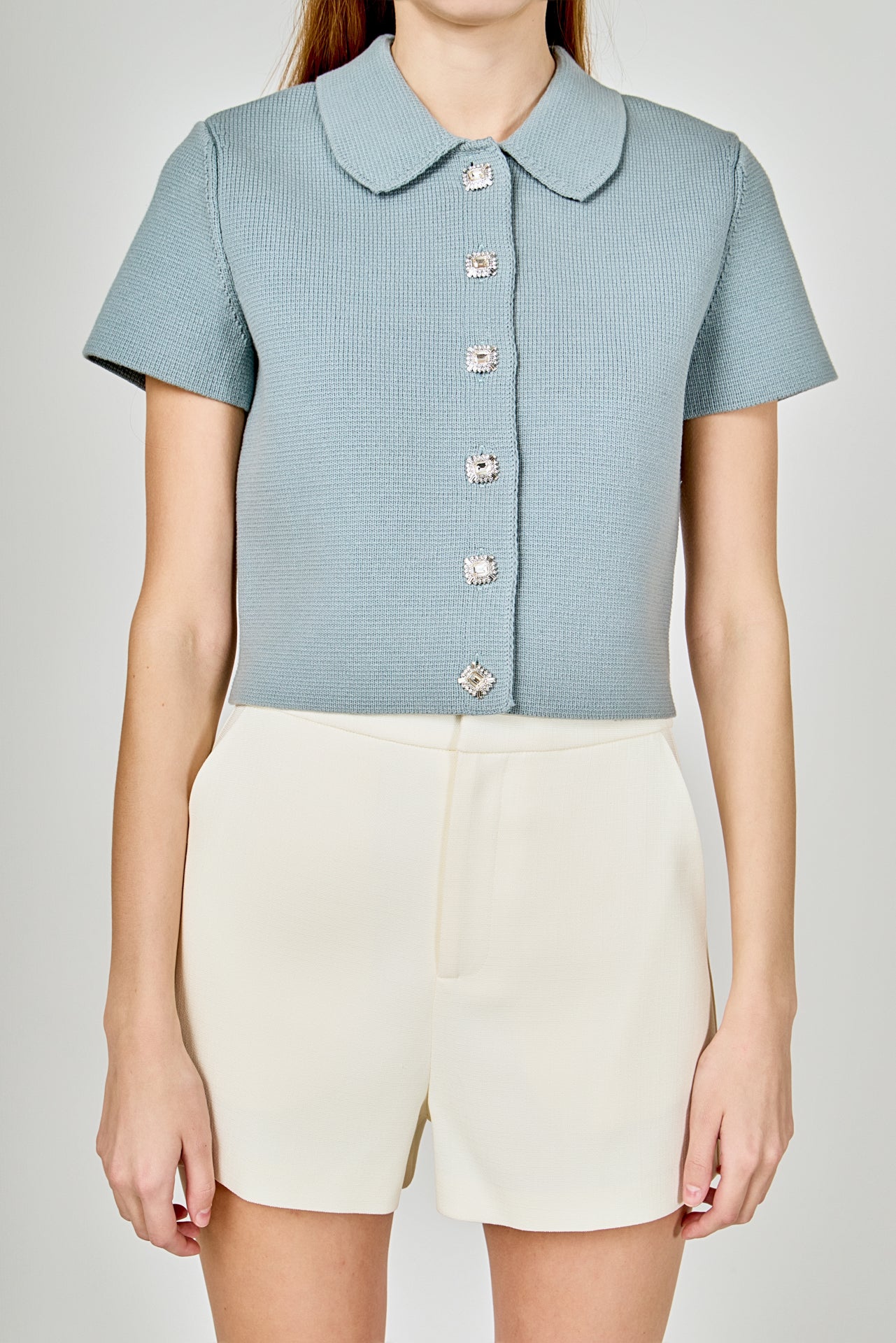 Jewel Buttoned Cropped Knit Top