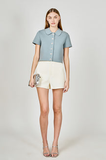 Jewel Buttoned Cropped Knit Top