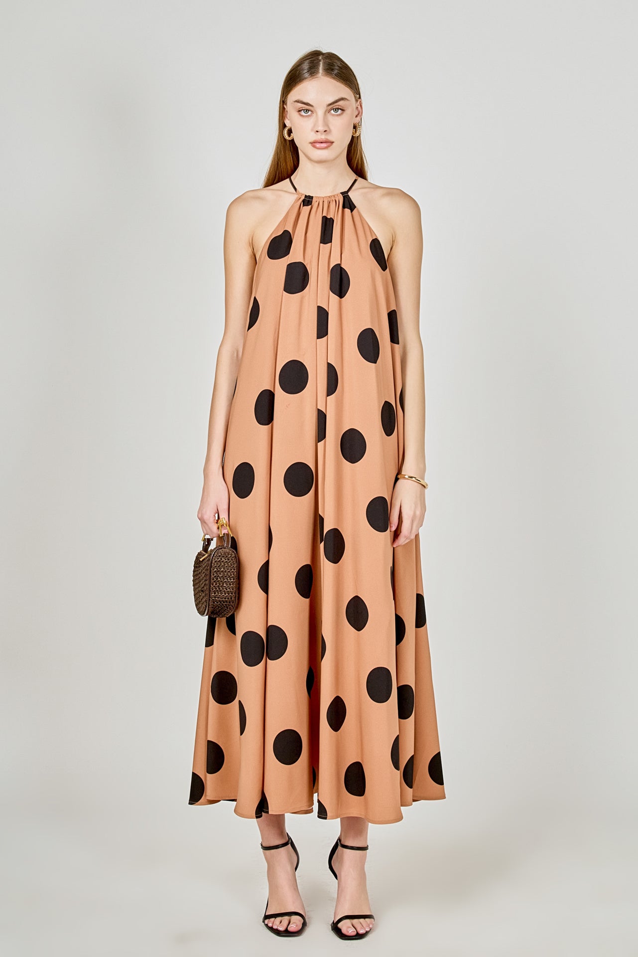 Polka Dot Halter Neck Maxi Dress