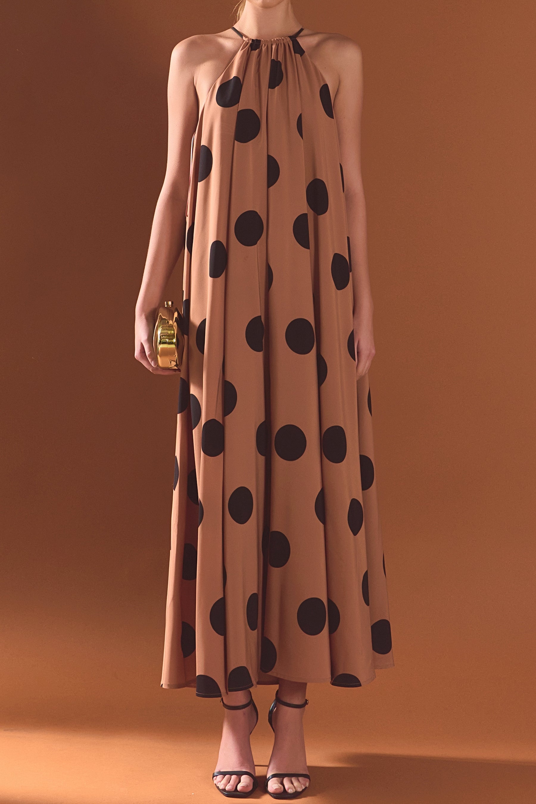 Polka Dot Halter Neck Maxi Dress